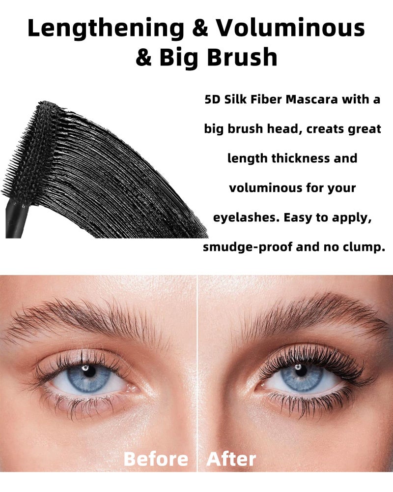 Lestpola Black Waterproof Mascara for Eyelash, 5D Silk Fiber Lashes Extension Colored Tube Mascaras with Eyelash Brush, Long Lasting Curling Mascara Volume and Length, Eye Makeup Gift for Women - Image 4