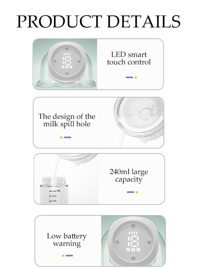 مضخة ثدي كهربائية قابلة للارتداء بدون استخدام اليدين، مضخة ثدي كهربائية بتصميم مريح مع شاشة LCD، 3 أوضاع 9 مستويات، محمولة لاسلكياً - Image 3