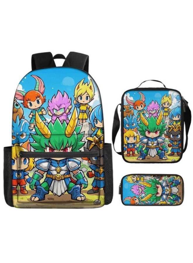 Cartoon three-piece schoolbag with zipper - 454  - Image 2