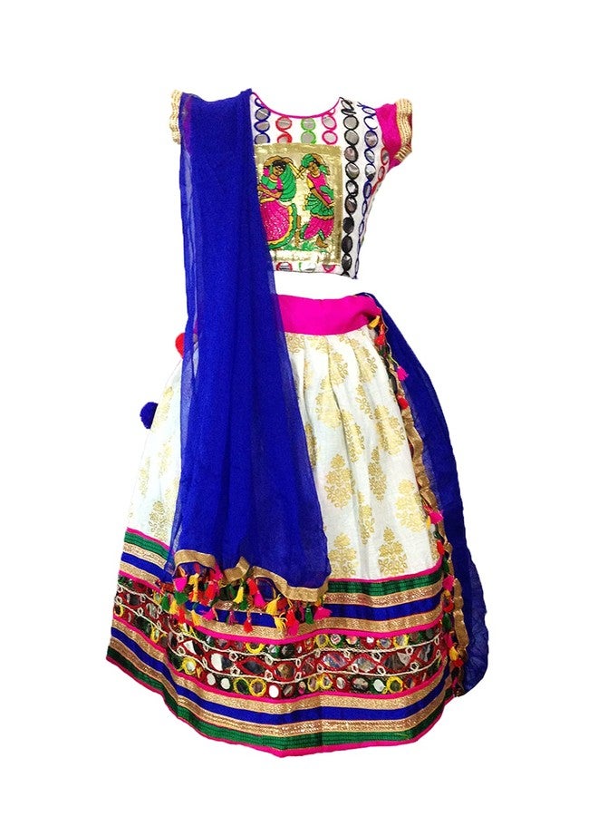 Aglare Girl's Cotton Readymade Lehenga Choli (AKL White_18_Multicolored_18-24 Months) - Image 1