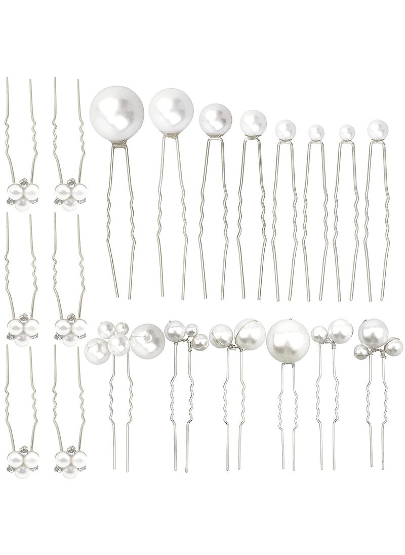 Messen 30 Pieces Wedding Pearl Hair Pins for Brides Bridal Elegant Pearl Rhinestones Hair Pins Updos Hair Piece Hair Accessories for Brides Bridesmaid Women Silver 