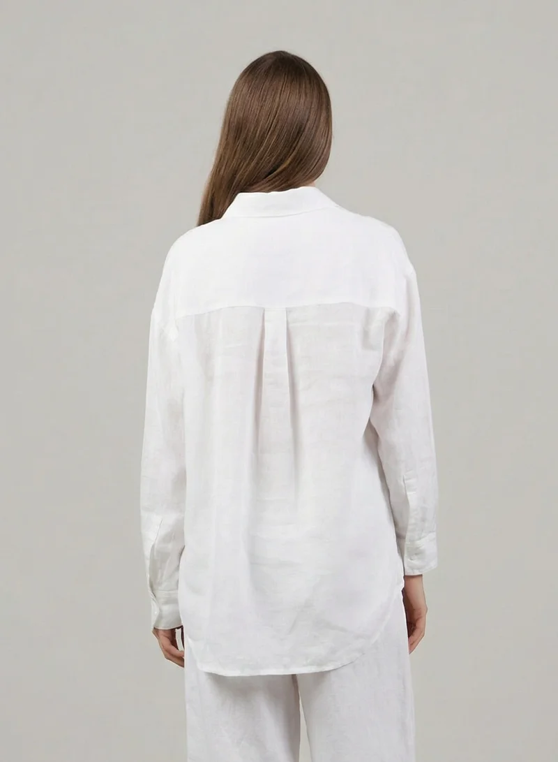 Just Nature White 100% Linen Relaxed Fit Shirt for Women | Best Price UAE