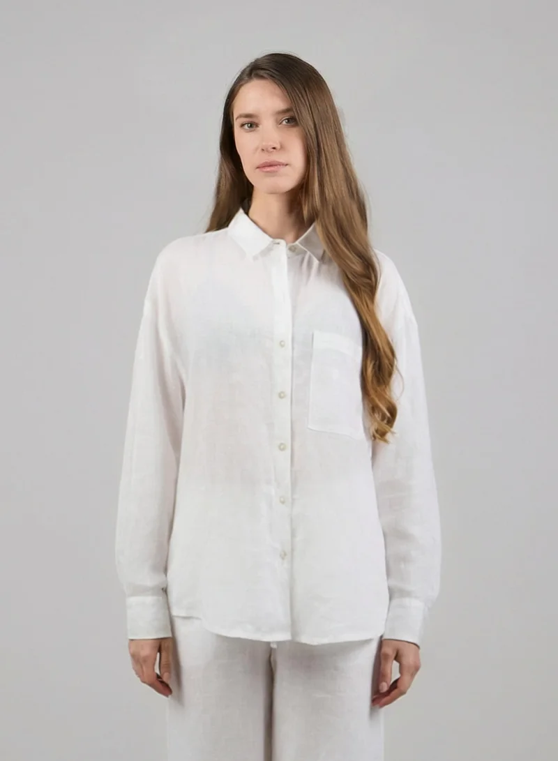 Just Nature White 100% Linen Relaxed Fit Shirt for Women | Best Price UAE
