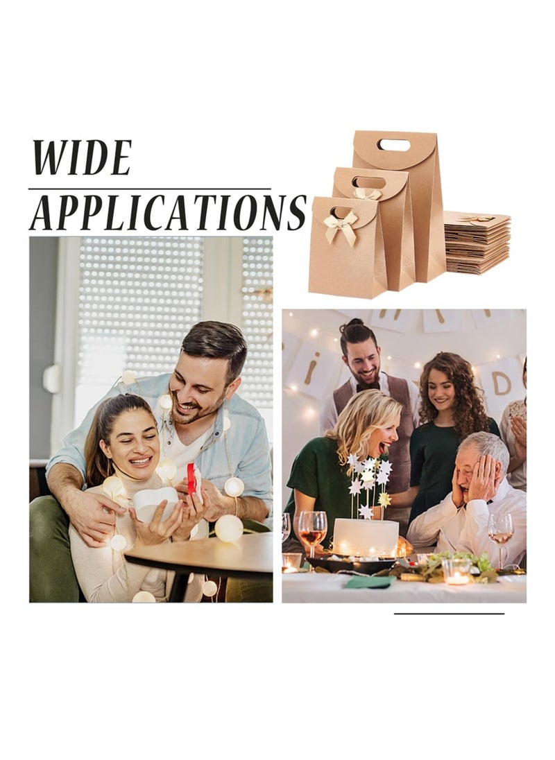 SYOSI - 24 Pcs 3 Sizes Kraft Paper Bags Wheat Treat Stand Up Gift Bag with Die Cut Handle and Bowknot for Candy Cookies Wedding Party Store Retail - Image 1