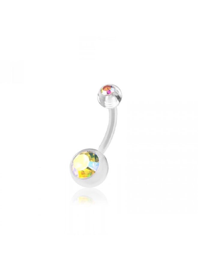 Pierced Owl 14GA Bioflex Acrylic Round CZ Crystal Belly Button Ring, Acrylic, cubic zirconia - Image 1