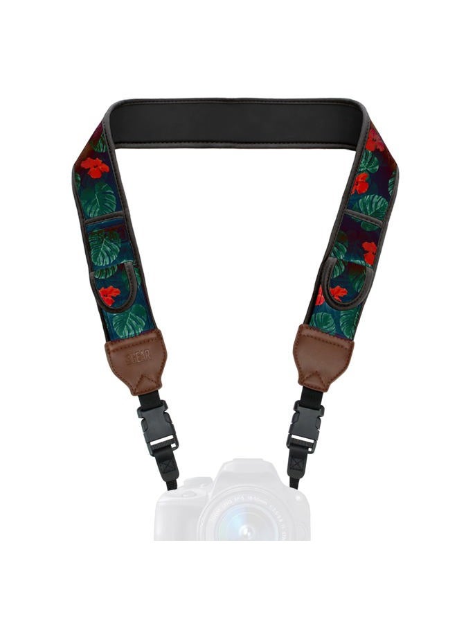 USA Gear TrueSHOT Neck Strap Neoprene Camera Straps - Padded Camera Strap, Pockets, and Quick Release Buckles - Compatible with Canon, Nikon, Sony and More DSLR and Mirrorless Cameras (Tropical) - Image 1