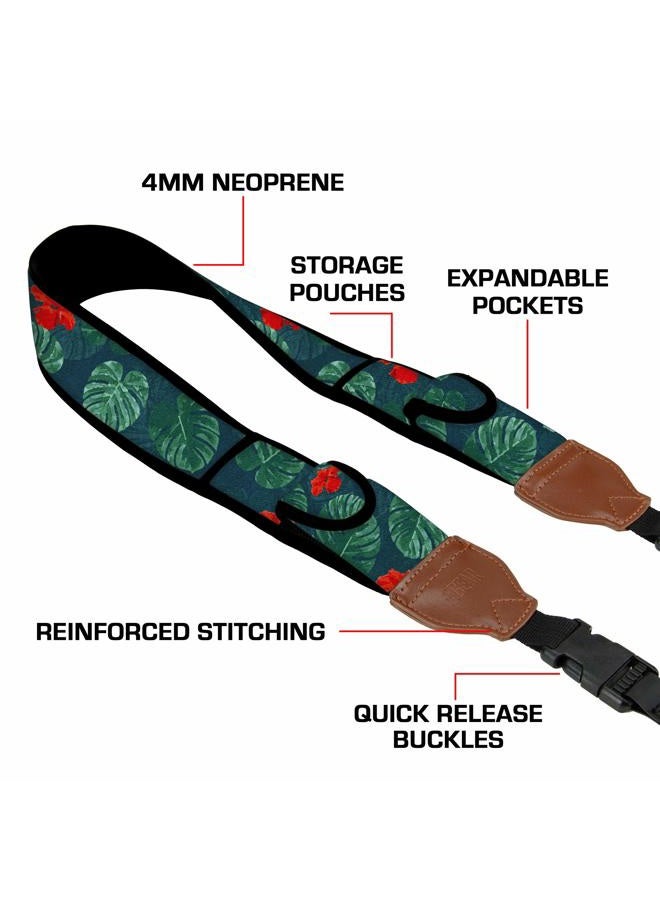 USA Gear TrueSHOT Neck Strap Neoprene Camera Straps - Padded Camera Strap, Pockets, and Quick Release Buckles - Compatible with Canon, Nikon, Sony and More DSLR and Mirrorless Cameras (Tropical) - Image 4