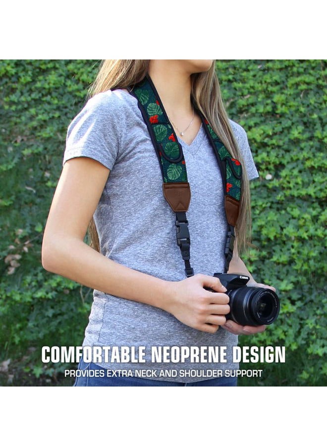 USA Gear TrueSHOT Neck Strap Neoprene Camera Straps - Padded Camera Strap, Pockets, and Quick Release Buckles - Compatible with Canon, Nikon, Sony and More DSLR and Mirrorless Cameras (Tropical) - Image 2