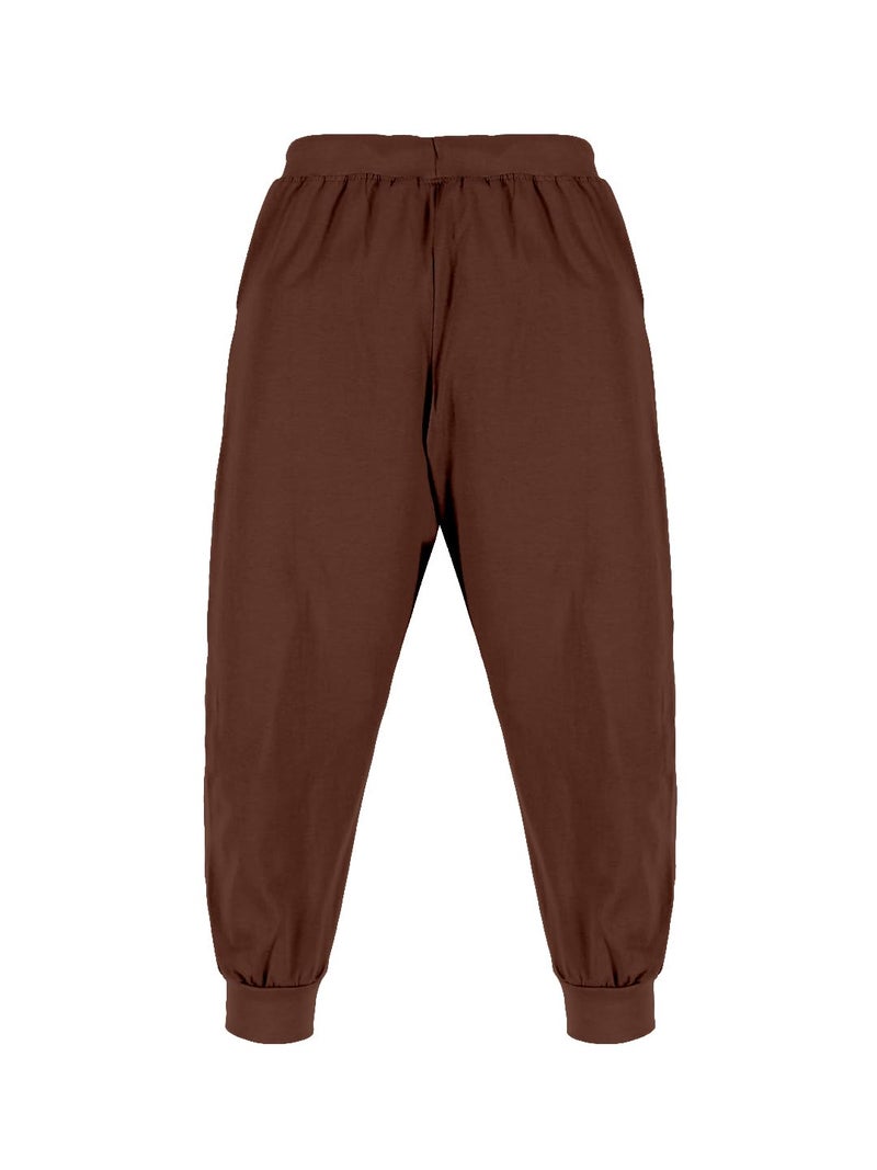 KiddoPanti 100% Cotton Track Pants for Boys & Girls | Soft Single Jersey Fabric | Elastic Waist with Drawcord | Full Length with Rib Hem & Pockets | Joggers and Lowers for Kids, Brown - 8-10Y - Image 3