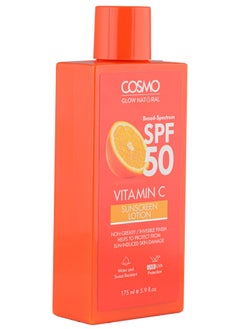 COSMO Cosmo Glow Natural Orange Vitamin C SPF 50 Sunscreen Lotion For Unisex 175ml, Non Greasy, Protect Skin Damage  - Image 2