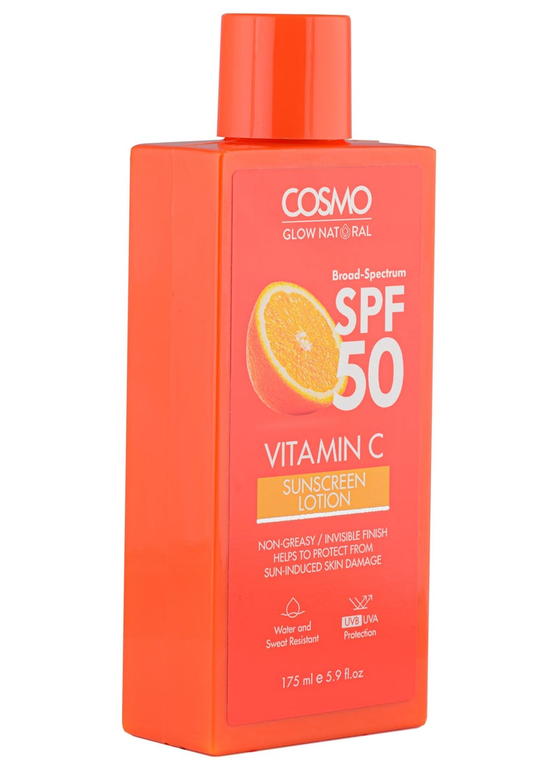 COSMO Cosmo Glow Natural Orange Vitamin C SPF 50 Sunscreen Lotion For Unisex 175ml, Non Greasy, Protect Skin Damage  - Image 2
