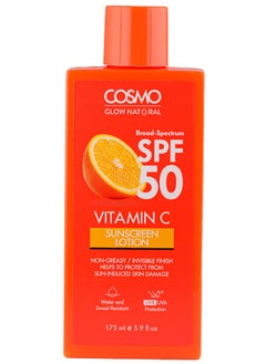 COSMO Cosmo Glow Natural Orange Vitamin C SPF 50 Sunscreen Lotion For Unisex 175ml, Non Greasy, Protect Skin Damage  - Image 1