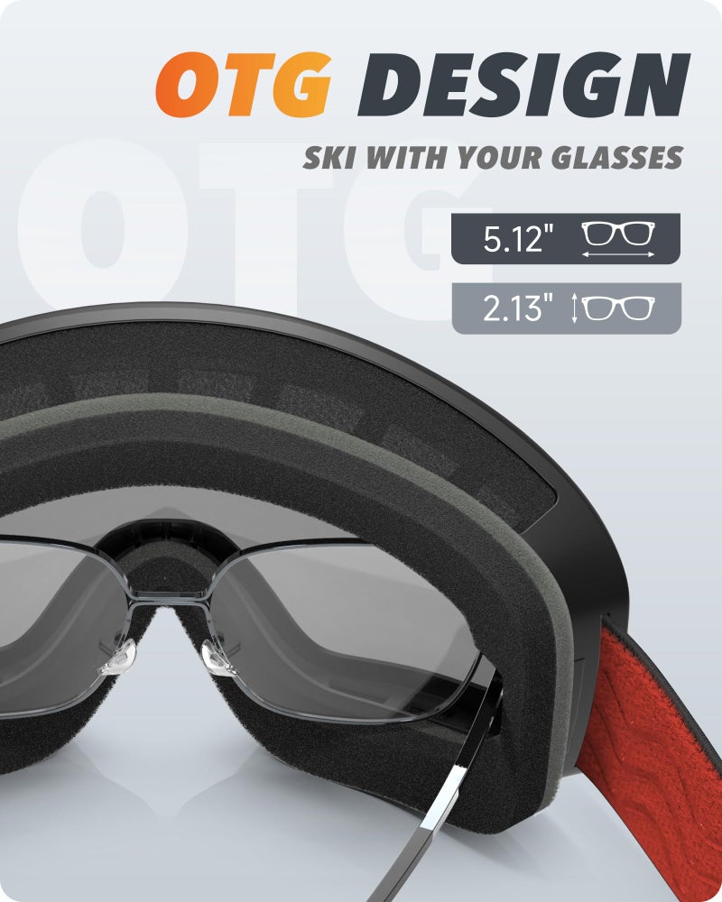 RIOROO Ski/Snowboard Goggles for Men Women, OTG Snow Goggles Anti Fog 100% UV Protection Snowboarding Goggles - Image 4