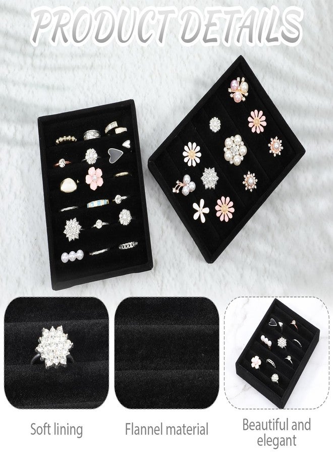 Xyembu 2 PCS Black Velvet Stackable Ring Organizer Tray, Earrings Display Tray Storage, Small Jewelry Trays, Display Storage Insert Holder for Ring Earrings Jewelry (8 Slots) - Image 3