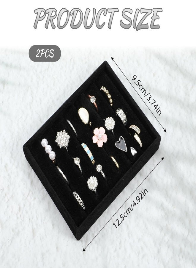 Xyembu 2 PCS Black Velvet Stackable Ring Organizer Tray, Earrings Display Tray Storage, Small Jewelry Trays, Display Storage Insert Holder for Ring Earrings Jewelry (8 Slots) - Image 2
