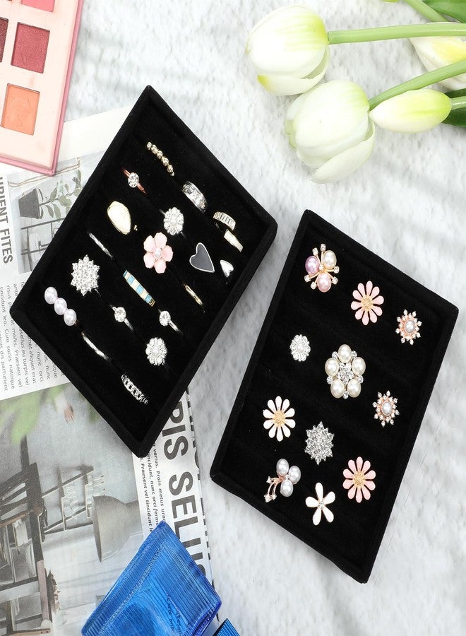 Xyembu 2 PCS Black Velvet Stackable Ring Organizer Tray, Earrings Display Tray Storage, Small Jewelry Trays, Display Storage Insert Holder for Ring Earrings Jewelry (8 Slots) - Image 5