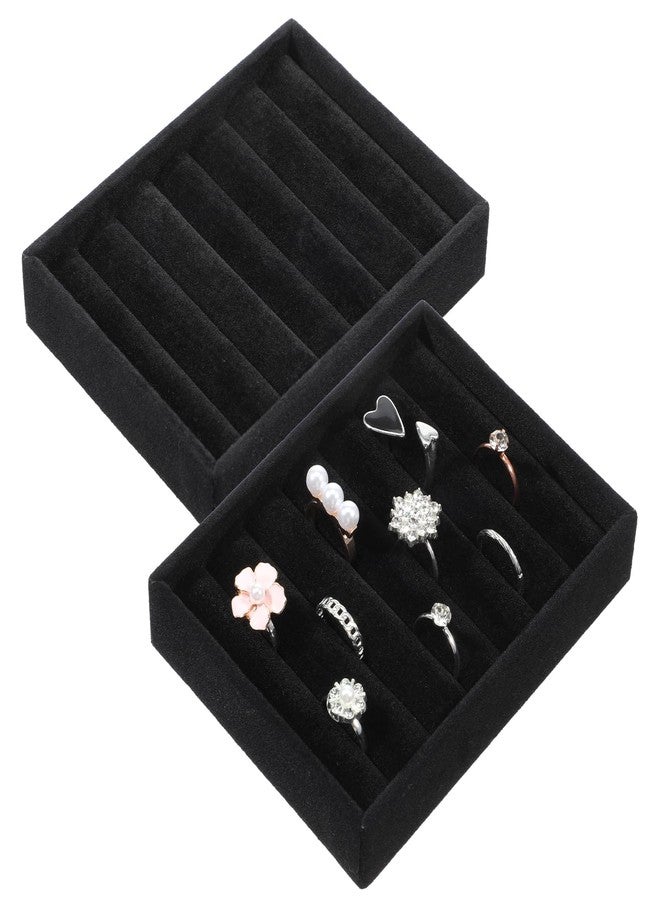 Xyembu 2 PCS Black Velvet Stackable Ring Organizer Tray, Earrings Display Tray Storage, Small Jewelry Trays, Display Storage Insert Holder for Ring Earrings Jewelry (8 Slots) - Image 1