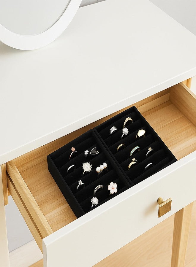 Xyembu 2 PCS Black Velvet Stackable Ring Organizer Tray, Earrings Display Tray Storage, Small Jewelry Trays, Display Storage Insert Holder for Ring Earrings Jewelry (8 Slots) - Image 4