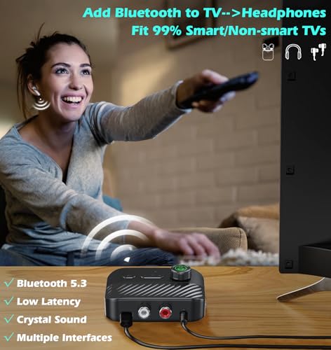 KAIY Bluetooth Transmitter for TV to Headphone/Speakers, RCA to Bluetooth Transmitter Receiver with Low Latency/Music Volume Control, AUX Adapter for Stereo Receiver Support USB Flash Drive/TF Card KAIY - Image 2