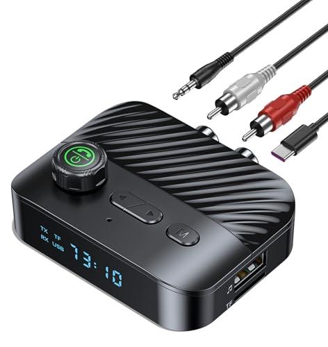 KAIY Bluetooth Transmitter for TV to Headphone/Speakers, RCA to Bluetooth Transmitter Receiver with Low Latency/Music Volume Control, AUX Adapter for Stereo Receiver Support USB Flash Drive/TF Card KAIY - Image 1