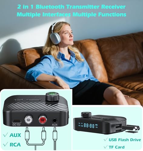 KAIY Bluetooth Transmitter for TV to Headphone/Speakers, RCA to Bluetooth Transmitter Receiver with Low Latency/Music Volume Control, AUX Adapter for Stereo Receiver Support USB Flash Drive/TF Card KAIY - Image 3