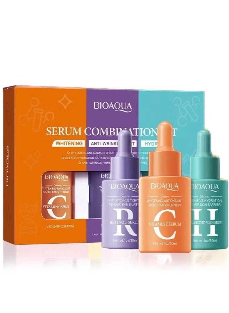 BIOAOUA Hydrating and soothing serum care set, to reduce fine lines and wrinkles, brighten and lighten the face skin, Hyaluronic Acid + VC + Retinol - Image 1