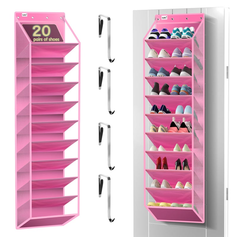Kotkn 10 Tier Over The Door Organizer - Heavy Duty Hanging Storage Rack with Sturdy Oxford Fabric, Holds 20+ Pairs of Footwear, Boots & Sneakers, Saves 50% Closet Space! (Pink) - Image 1
