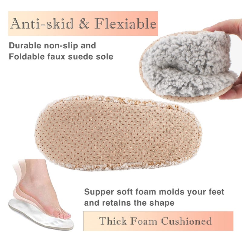Cozylook 2-pair Women's Soft Sole Slipper Socks with Grippers, Thick Warm Cozy Sherpa Lined Home Socks Set, Cable Knitted Non-slip Fluffy Winter House Bedroom Slippers GRAY+TAUPE S 5-6 - Image 5