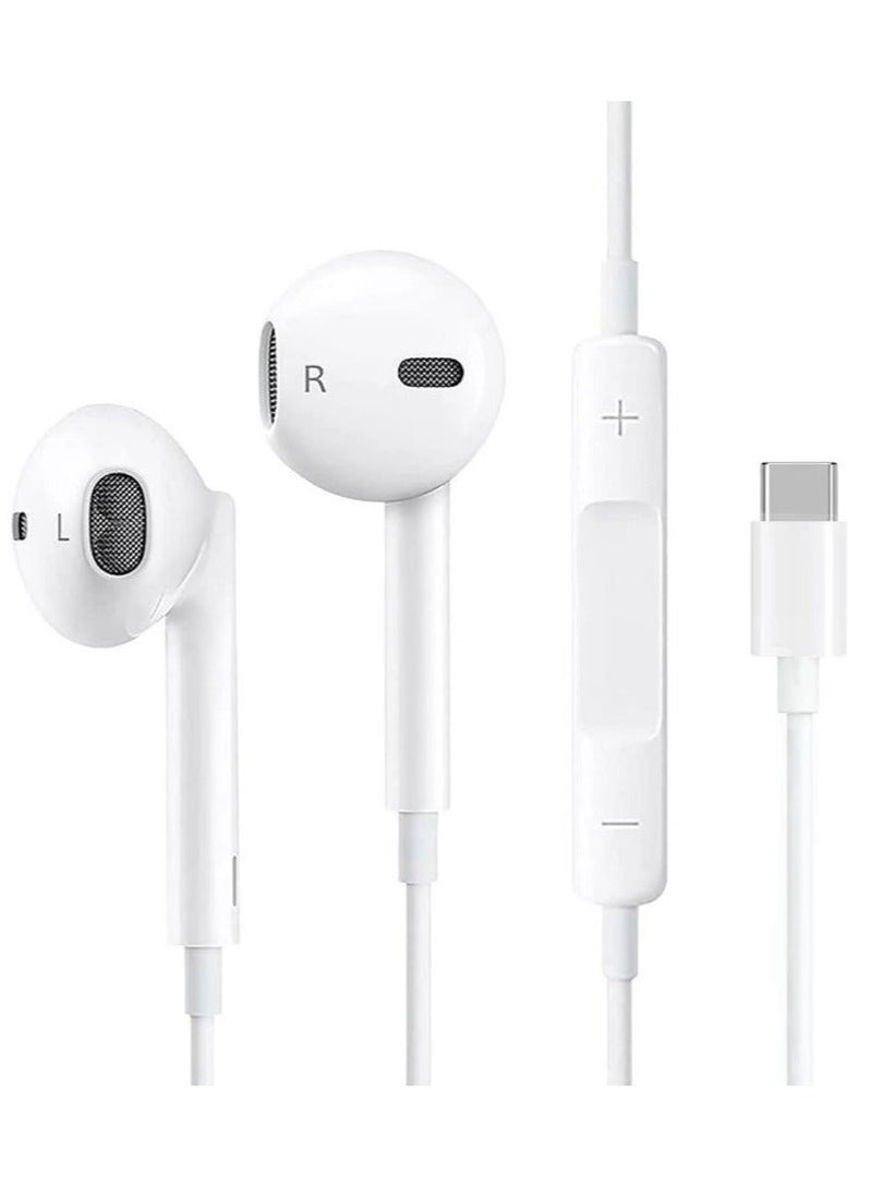Type C Earphone Wired In-Ear Headphones Built-in Mic Volume Control Compatible with iPhone 15 Pro Max Plus iPad Android Smartphones Galaxy S23 - S22 - S21 - S20, Note 10 - 20 A53 - A54 A16 - USB C In-Ear HiFi Stereo Noise Reduction Headphones with Mic and Volume Control Compatible with Samsung - Wired Earphone Type C Port with Built-in Mic, Compatible with Oppo Reno 11/Reno 11F/Reno 10 Pro/Reno 12F/Reno 10/Realme/Vivo/OnePlus - Handfree Type C - Headphone Type C - Earphone Type C - Image 1