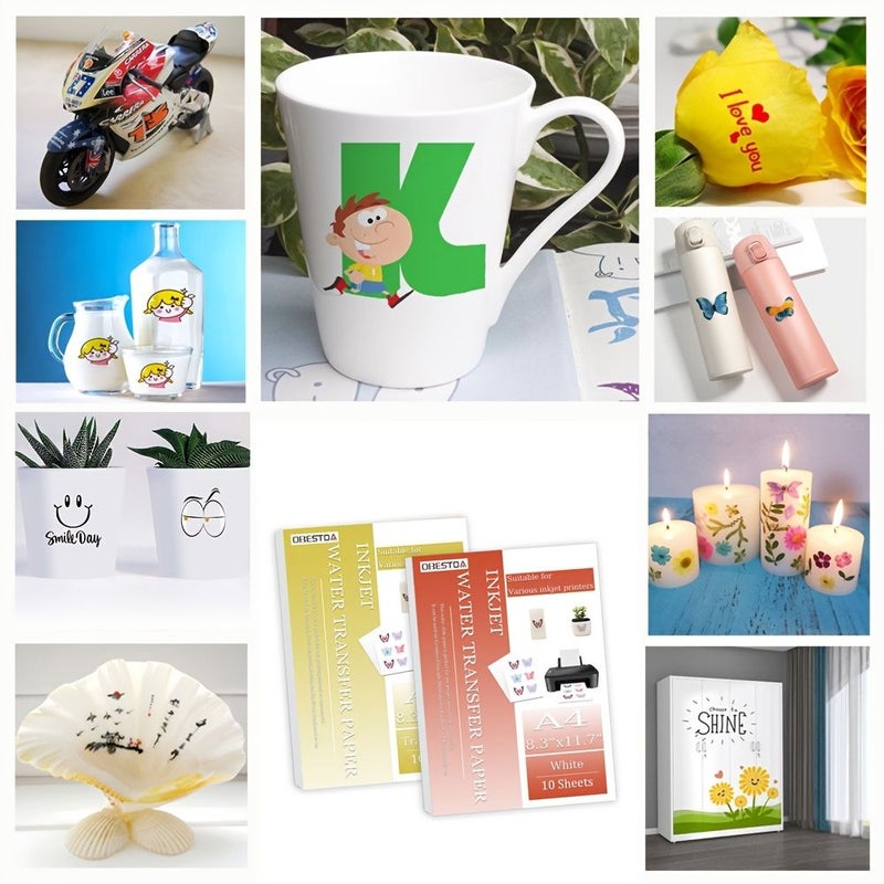 ورق نقل حراري مائي بنفث الحبر A4 10 أوراق شفافة للملصقات DIY - Image 2