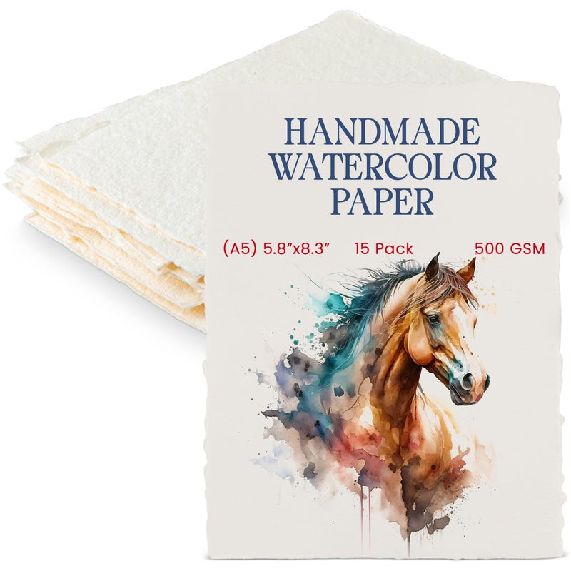 Wanderings Thick Handmade Watercolor Paper with Deckled Edge A558 x 83 500GSM Premium Ivory ColdPressed Textured Mixed Media Paper Made with Recycled Cotton 15 Loose Leaf Sheets - Image 2