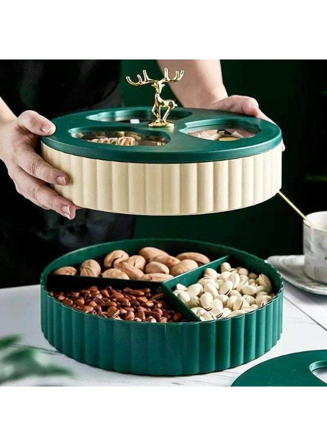 طبق تسالي دورين وبغطاء شفاف انيق مع غطاء شفاف ومقبض غزاله دهبي شيك ودوار لتقديم المكسرات والكاندي جوده عاليه 3 قطع - Image 1