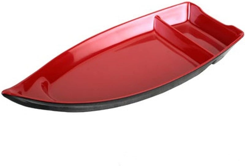JapanBargain Sushi Boat Japanese Sashimi Sushi Serving Plate Snack Plate Appetizer Dishes Chip and Dip Plate 10 inch RedBlack 1Pack - Image 1