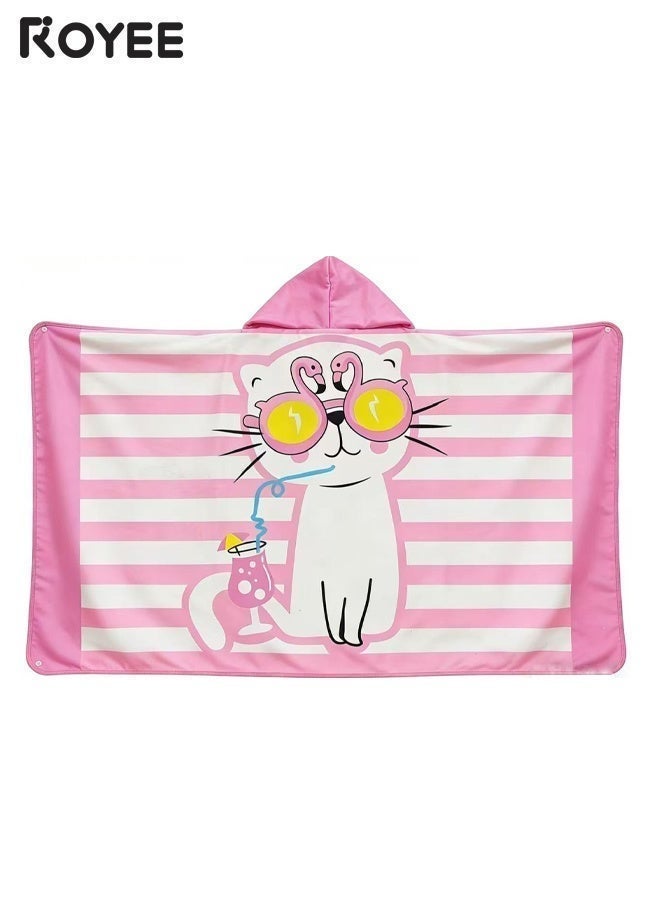 Royee Kids Bath Hooded Towel Fit Girls And Boys Super Absorbent Cute Cartoon Animal Printed (Pink Cat) - Image 1