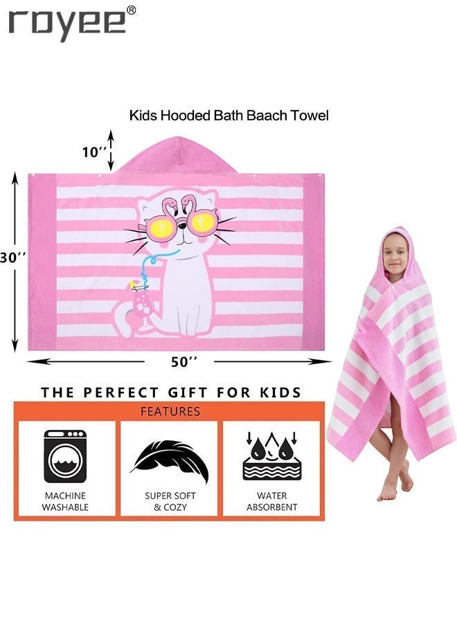 Royee Kids Bath Hooded Towel Fit Girls And Boys Super Absorbent Cute Cartoon Animal Printed (Pink Cat) - Image 4