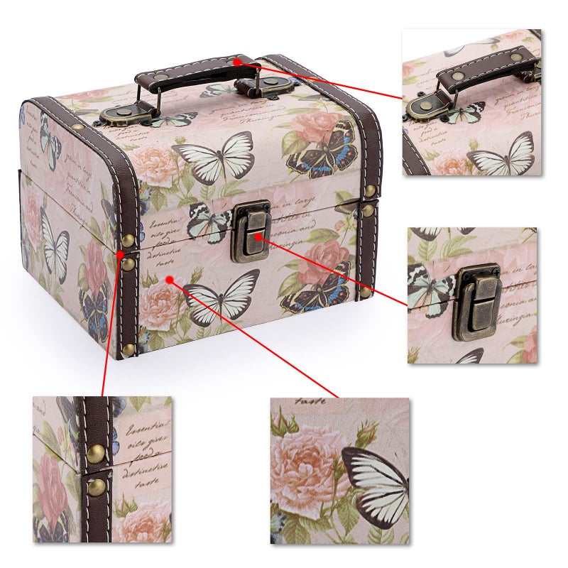 ELLDOO Butterfly Treasure Chest Box, Wooden + PU Leather Storage Decorative Box for Jewelry Trinkets, Keepsakes box for Girls Women Gifts - Image 3