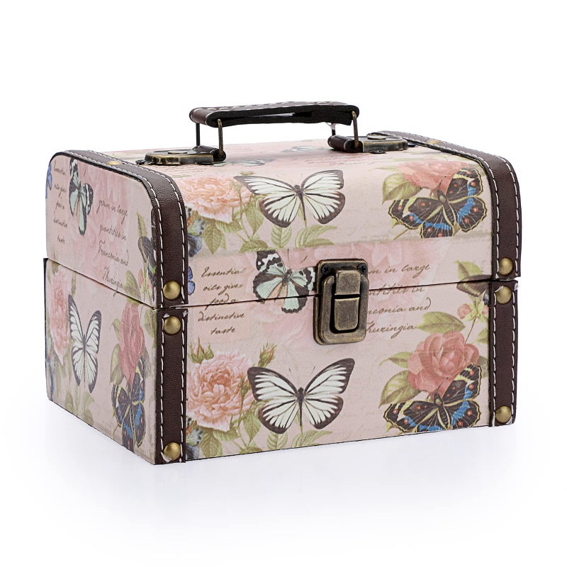 ELLDOO Butterfly Treasure Chest Box, Wooden + PU Leather Storage Decorative Box for Jewelry Trinkets, Keepsakes box for Girls Women Gifts - Image 1