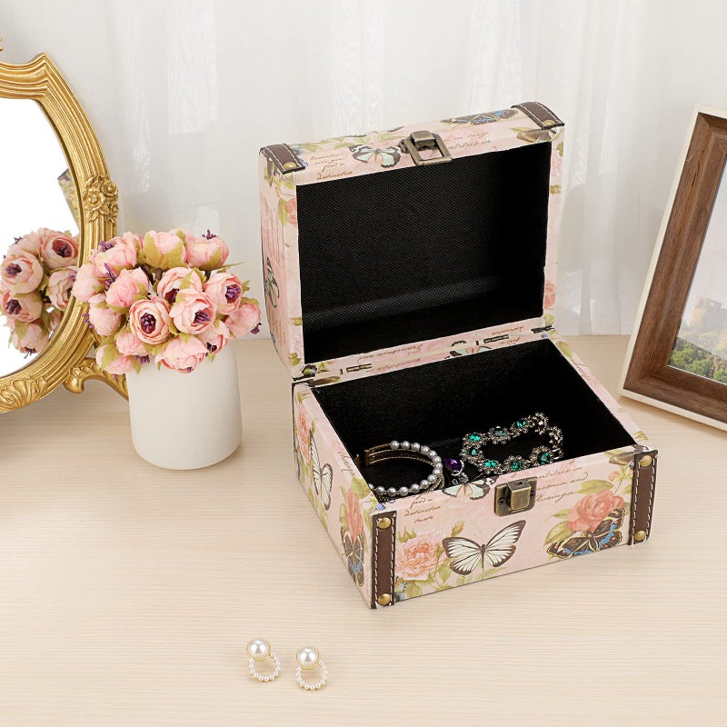 ELLDOO Butterfly Treasure Chest Box, Wooden + PU Leather Storage Decorative Box for Jewelry Trinkets, Keepsakes box for Girls Women Gifts - Image 4