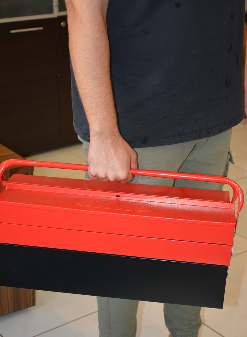 OSCO-TOOLS The 3-Layer Steel Toolbox is your perfect companion for organizing tools with precision and efficiency; made of heavy-duty steel to withstand tough use, featuring a practical design that opens smoothly for quick access—an excellent choice for both workshops and home use. - Image 3