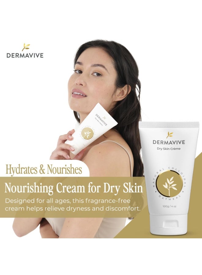 ديرما فايف كريم Dermavive للبشرة الجافة (100 جم) | كريم مرطب غني يحتوي على دقيق الشوفان الغروي، وزيت الجوجوبا، ومركب Sodium PCA، وفيتامين E | كريم متوازن الحموضة (pH) للوجه والجسم، مخصص للبشرة الجافة والحساسة والمتشققة | مناسب للرجال والنساء - Image 2