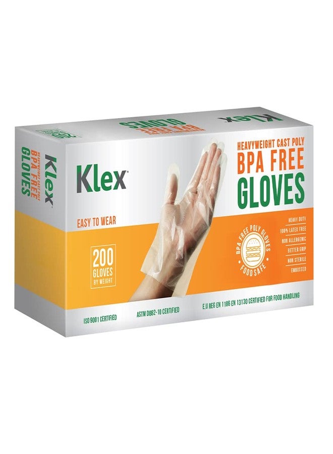 Klex قفازات كليكس 200 خالية من BPA للاستخدام مرة واحدة، ثقيلة الوزن من بولي كاست CPE، قفاز بلاستيكي مزخرف للتعامل مع الطعام، آمن لتحضير الطعام، خالي من اللاتكس والبودرة (200 قطعة، متوسط) - Image 1