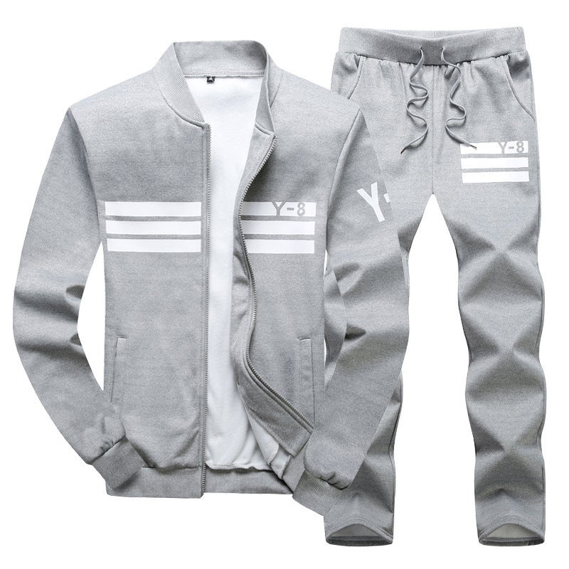 Mens Extras Size Sweatshirt Fashionable Fat suit Sports Casual Fat Man Fat Plus Plus Plus Plus Size Spring and Autumn New Two-piece Set Y8 (gray)