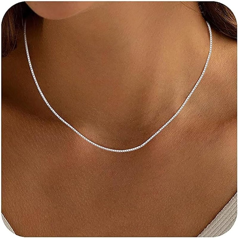 ASHINE "Pendant Ready Sterling Silver Box Chain Necklace for Women, 1mm 0.8mm Dainty & Sturdy 925 Silver Necklace Available in 16-36 Inch - Image 1