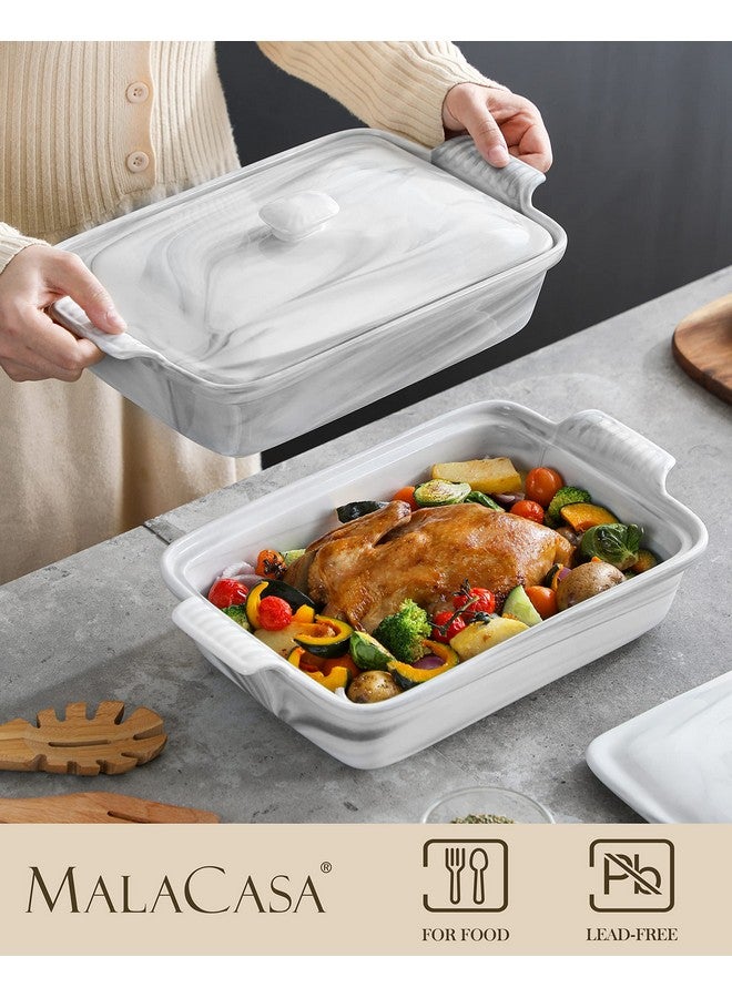 MALACASA Casserole Dish With Lid, 3.4 Quart Baking Dish With Lid, Lasagna Pan Deep Ceramic Bakeware Covered Casserole Dish, Microwave, Oven Safe, Series BAKE-GREY - Image 3