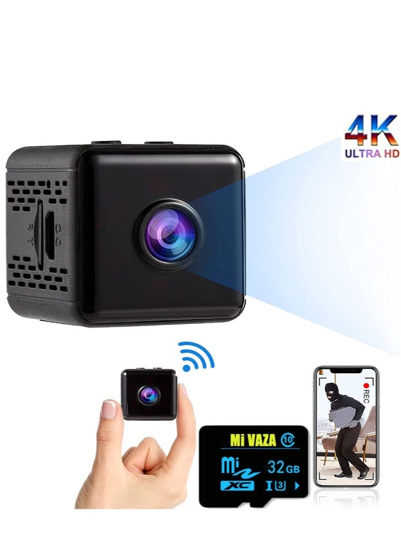 Mi VAZA Mini HD 4K Nanny Camera Night Vision And Motion Detection-Wireless WiFi With Remote Control Black Belt 32GB Memory Card  - Image 1