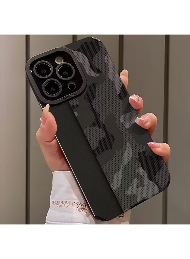 Temu A premium leather phone case with a black camouflage pattern and a black side strip; shockproof and scratch-resistant; compatible with iPhone 13 Pro - Image 1