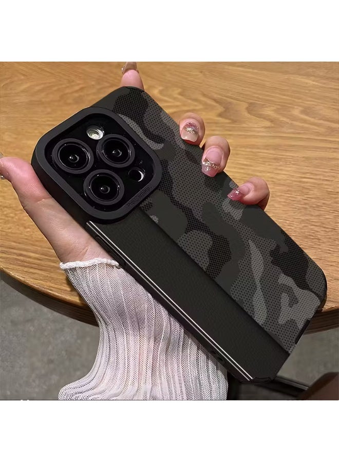 Temu A premium leather phone case with a black camouflage pattern and a black side strip; shockproof and scratch-resistant; compatible with iPhone 13 Pro - Image 2