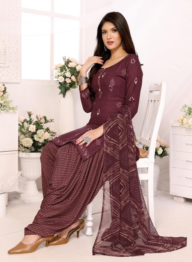 Yashika Women's Crepe Printed Unstitched Dress Material & Unstitched Salwar Suit Material With Dupatta_AZ-YS-P4-KUNDAN PURPLE - Image 3
