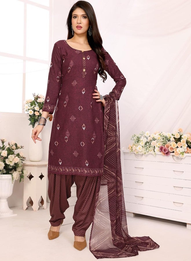 Yashika Women's Crepe Printed Unstitched Dress Material & Unstitched Salwar Suit Material With Dupatta_AZ-YS-P4-KUNDAN PURPLE - Image 2