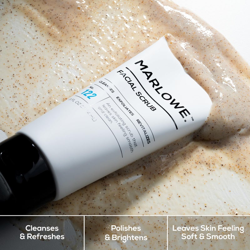 MARLOWE. No. 122 Facial Scrub 6 oz, Gentle Face Exfoliator with Apricot Seed Powder & Pumice, Cleanses & Smooths, Fresh Pine & Agarwood Scent - Image 3